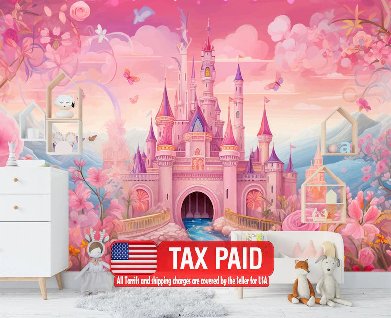 Pink Princess Castle Wall Decal, Fantasy Art Print – Fotowalls