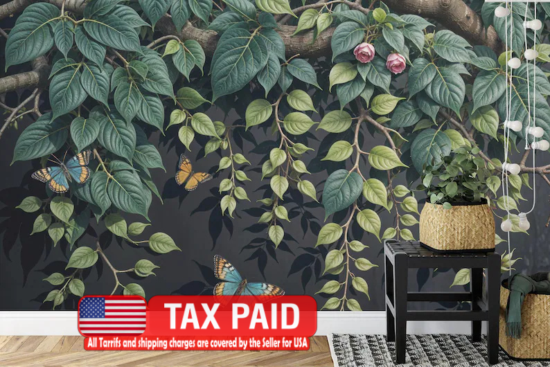 Floral branch wallpaper mural with elegant botanical design for modern interiors