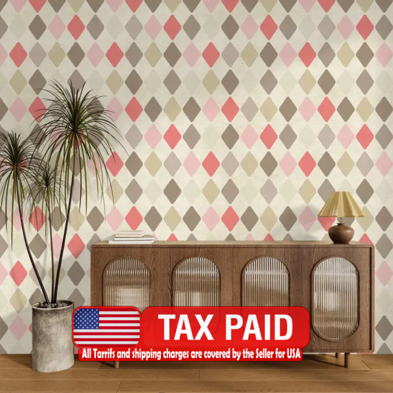 70s Geometric Wallpaper Mural: Retro Diamond