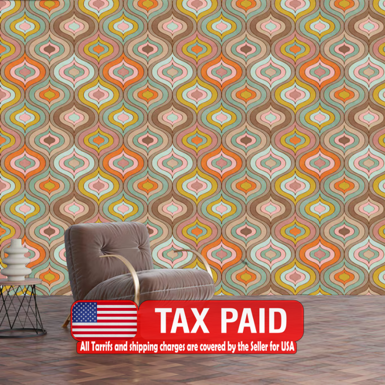 70s Geometric Wallpaper Mural - Retro Peel and Stick Wall Decal