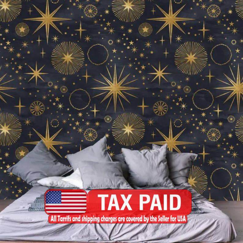 Starry Night Peel and Stick Wallpaper, Modern Celestial Mural