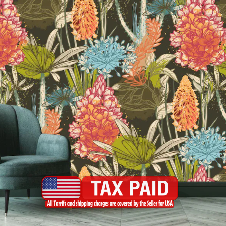 African Flowers Wallpaper Mural, Peel and Stick