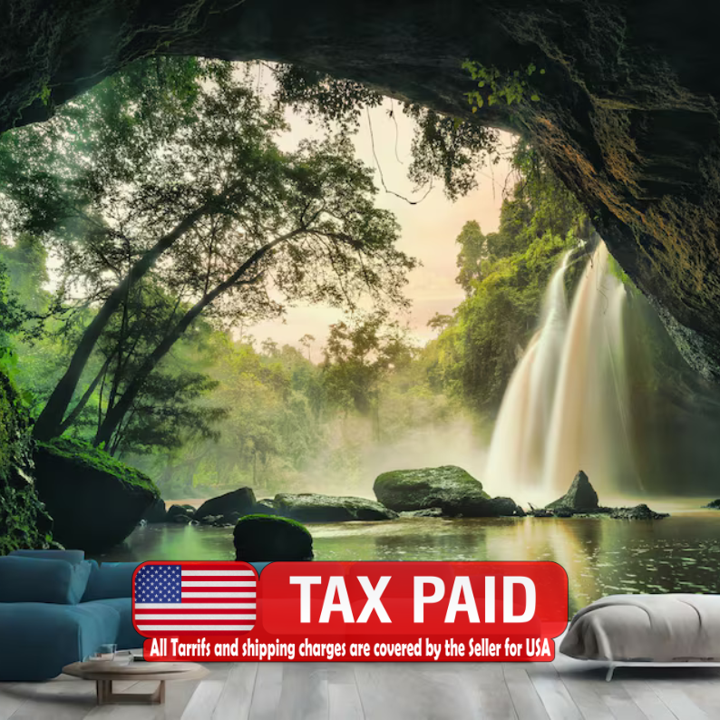 Tropical Waterfall Mural, Khao Yai Forest Art Print