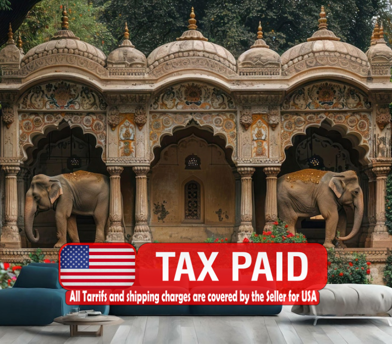 Mughal Elephant Wallpaper Mural, Indian Home Decor