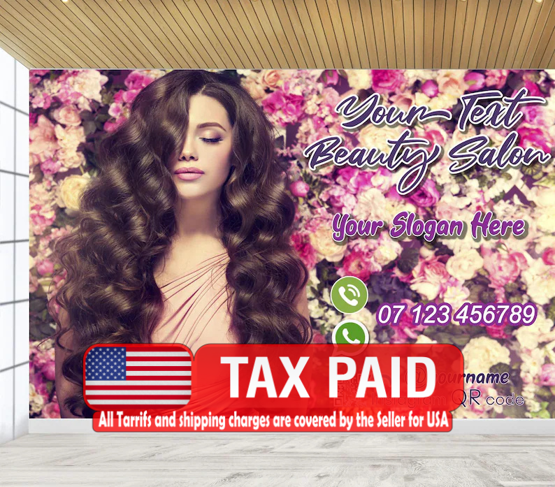 Wallpaper, Personalized Hair Salon Decor, Custom Name Beauty Salon