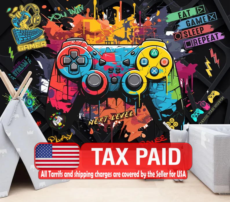 Gaming Room Wallpaper Mural, Kids Room Decor