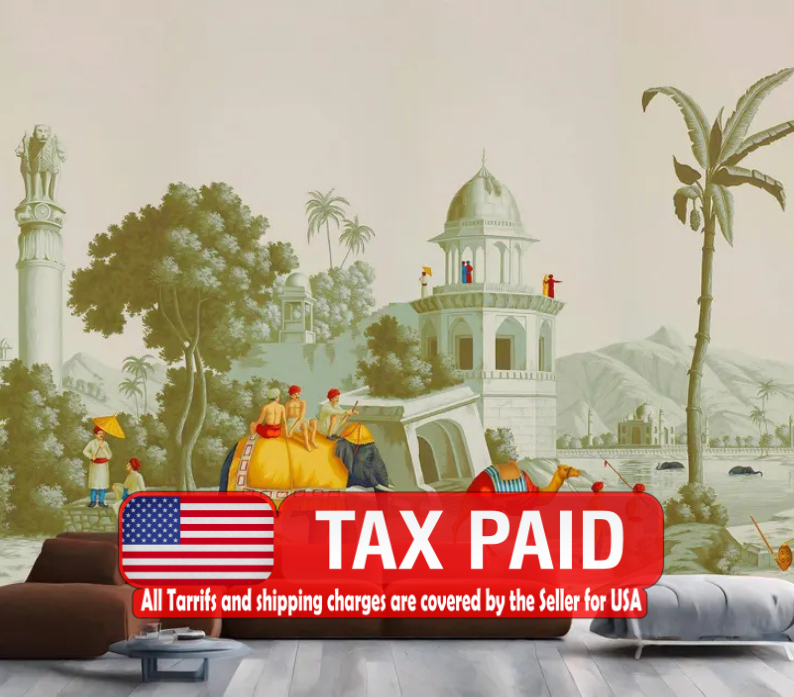 Mughal Elephant Mural, India Home Decor Art Print