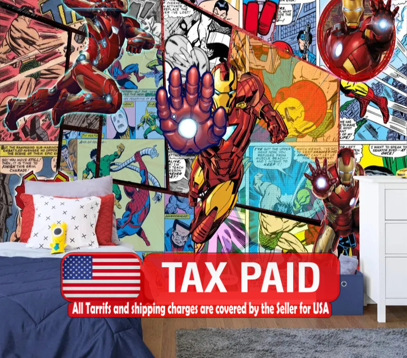 Superhero Comic Wallpaper Mural, Kids Room Decor