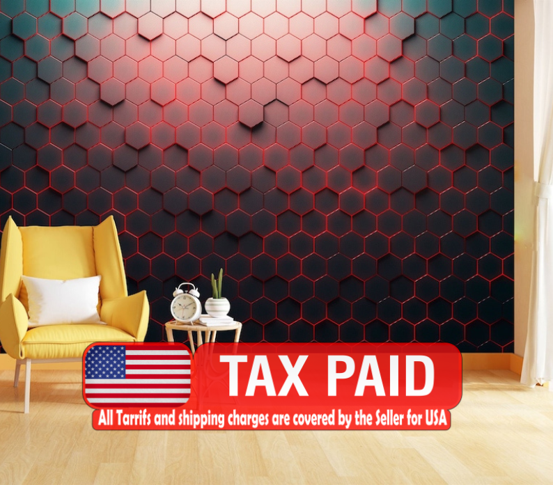 Red and Black Honeycomb Geometric Wall Mural