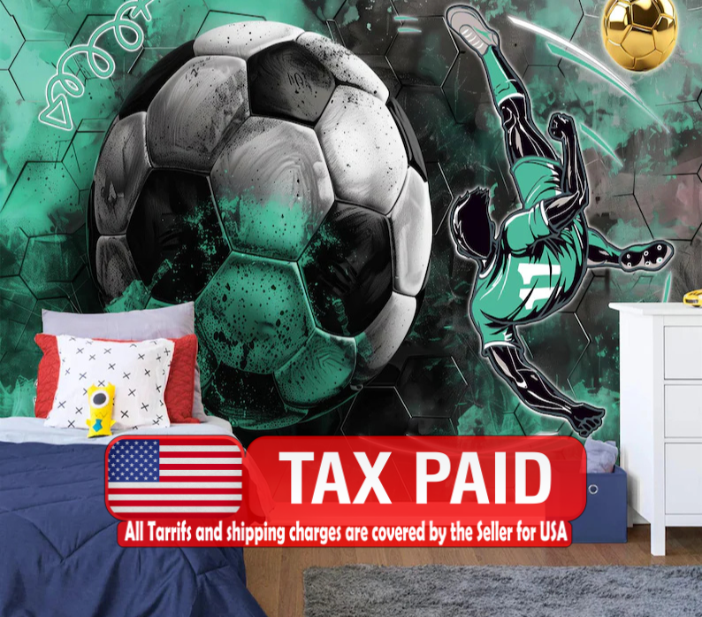 Boys Football Mural, Soccer Wall Decor Art Print