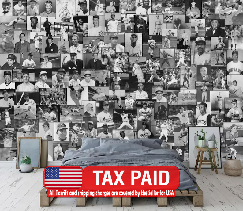 Baseball Legends Hall of Fame Wallpaper Mural, Kids Room