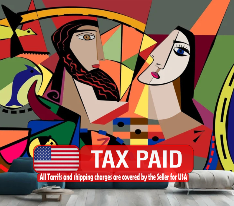 Colorful Abstract Cubism Portrait Wallpaper Mural