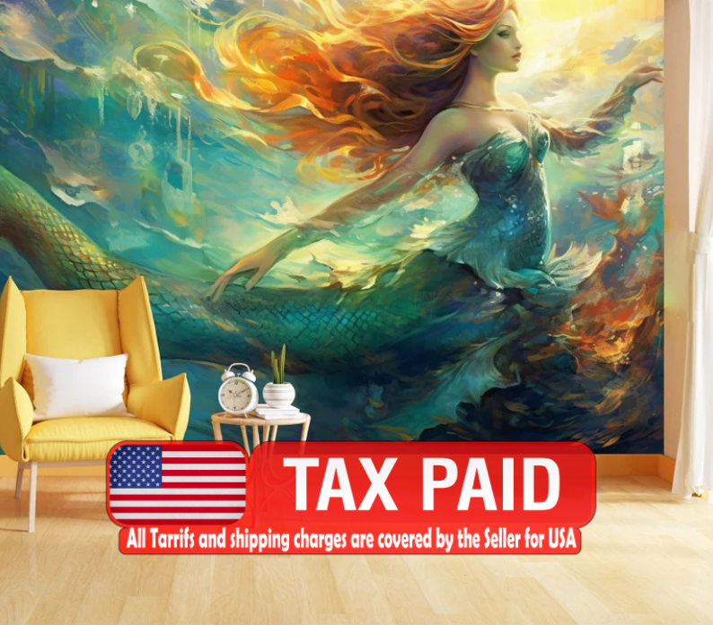 Mythical Mermaid Art Print, Gift  Wallpaper Decal