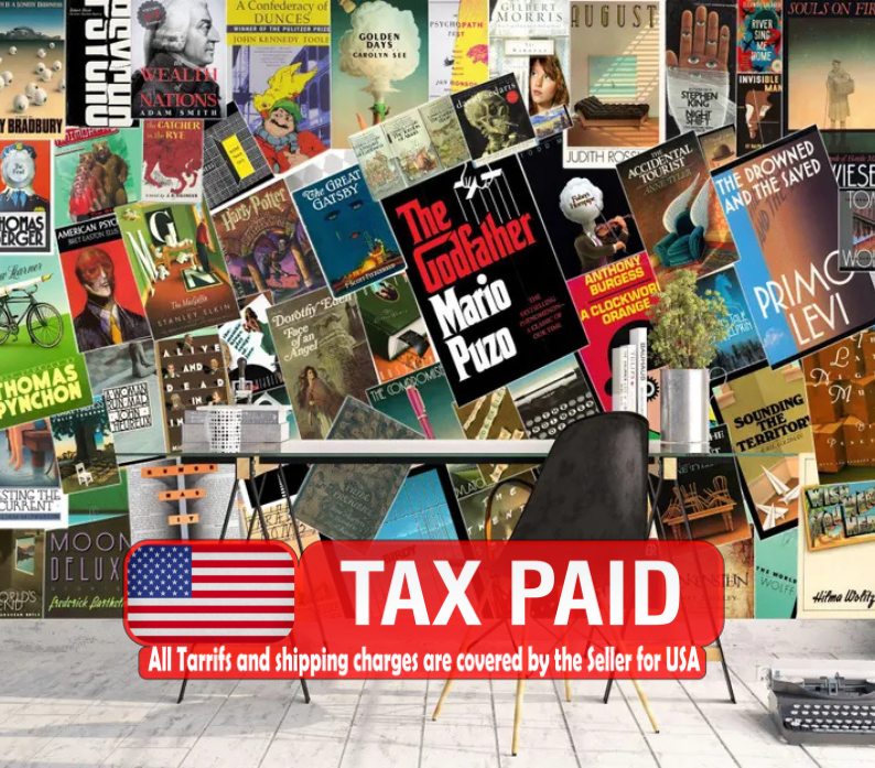 Iconic Book Covers Wallpaper Mural, Reading Room Decor