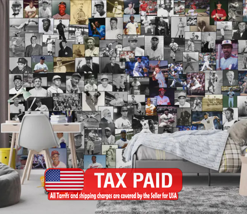 Baseball Legends Hall of Fame Wallpaper Mural, Kids Room