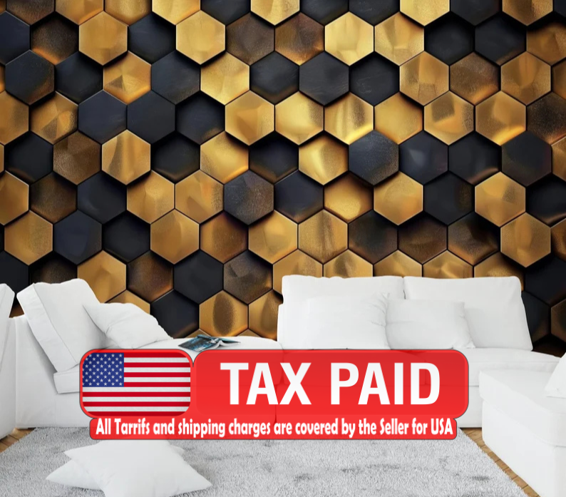 Gold and Black Hexagon Pattern Wall Mural