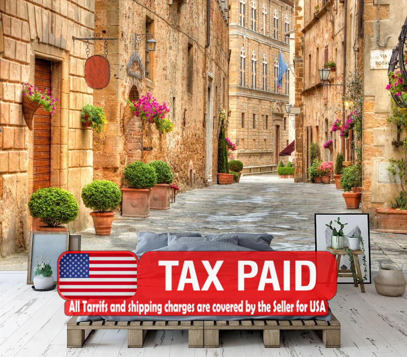 Tuscany Street Scene Wallpaper Mural, Pienza Italy