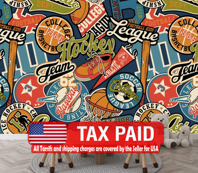 Sports Badges Wallpaper Mural | Peel and Stick Wall Decal