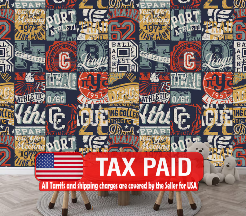 Athletic Badges Patchwork Wallpaper Mural Art Print
