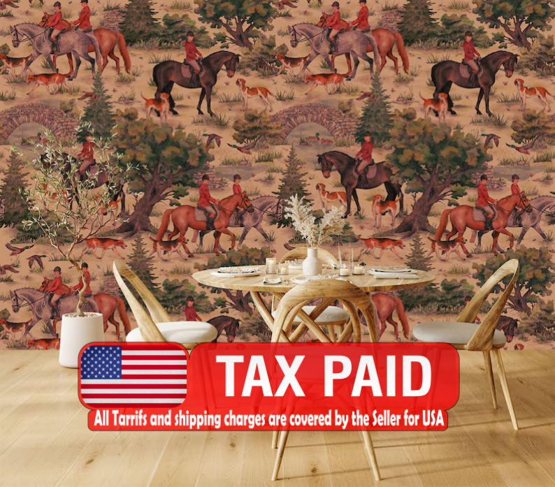 British Countryside Hunting Scene Wallpaper Mural