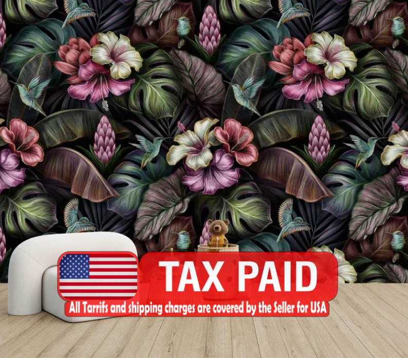 Tropical Hibiscus Flower Wallpaper Mural Art Print