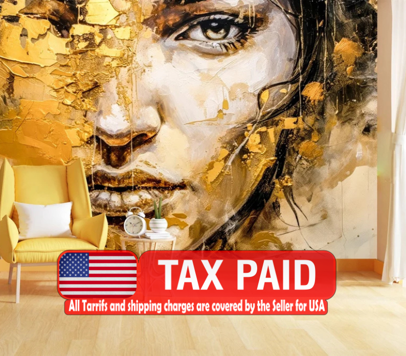 Woman Portrait Wallpaper Mural, Abstract Acrylic Synthography