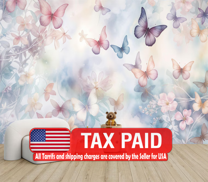 Butterfly Floral Wallpaper Mural Art Print