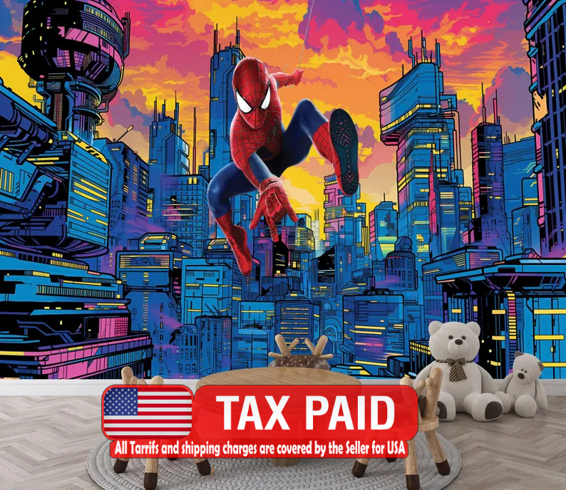 Kids Superhero Cityscape Wall Mural
