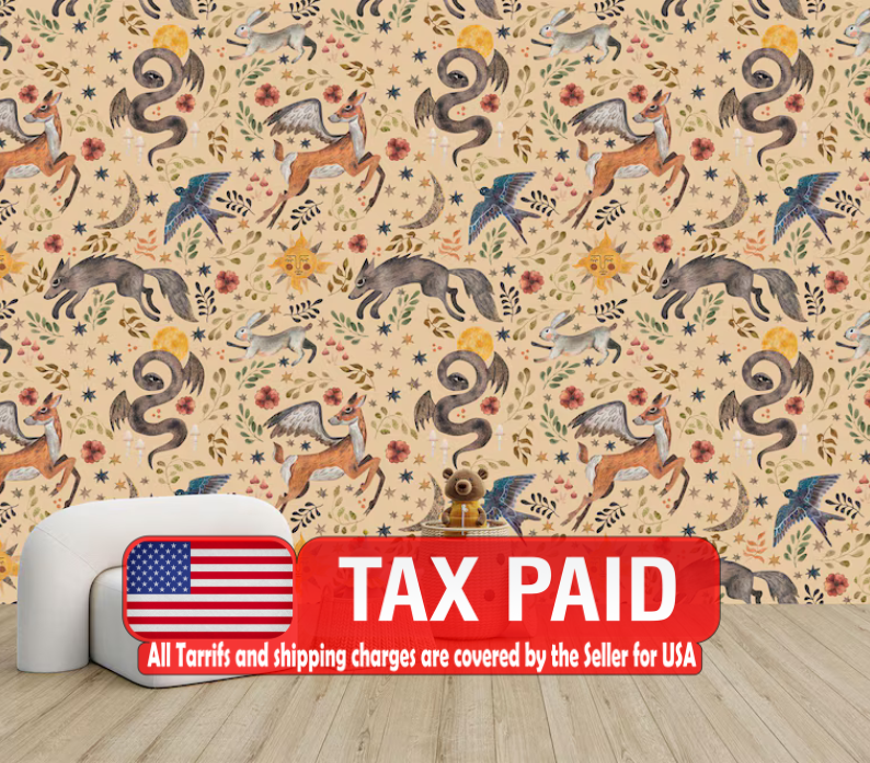 Watercolor Nursery Wallpaper Mural: Mythical Animals