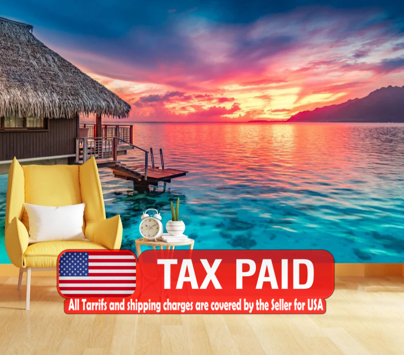 South Pacific Sunset Lagoon Wallpaper Mural Art Print