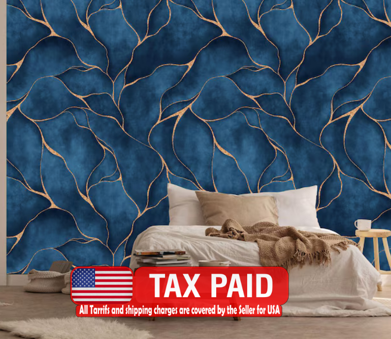 Modern, Blue Watercolor Lines Wallpaper Mural