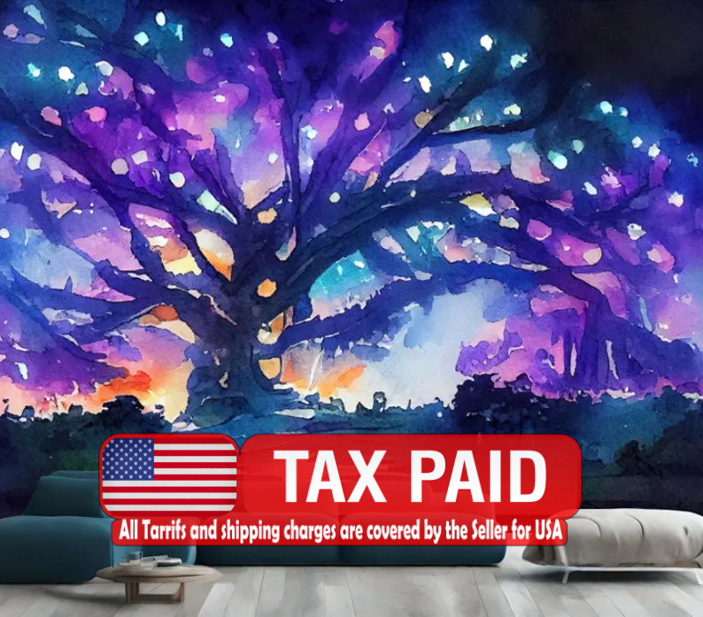 Watercolor Fairy Forest Tree Wallpaper Mural Gift