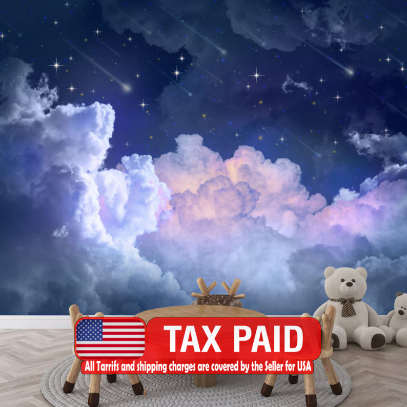 Falling Stars Nursery Wallpaper Mural Art Print