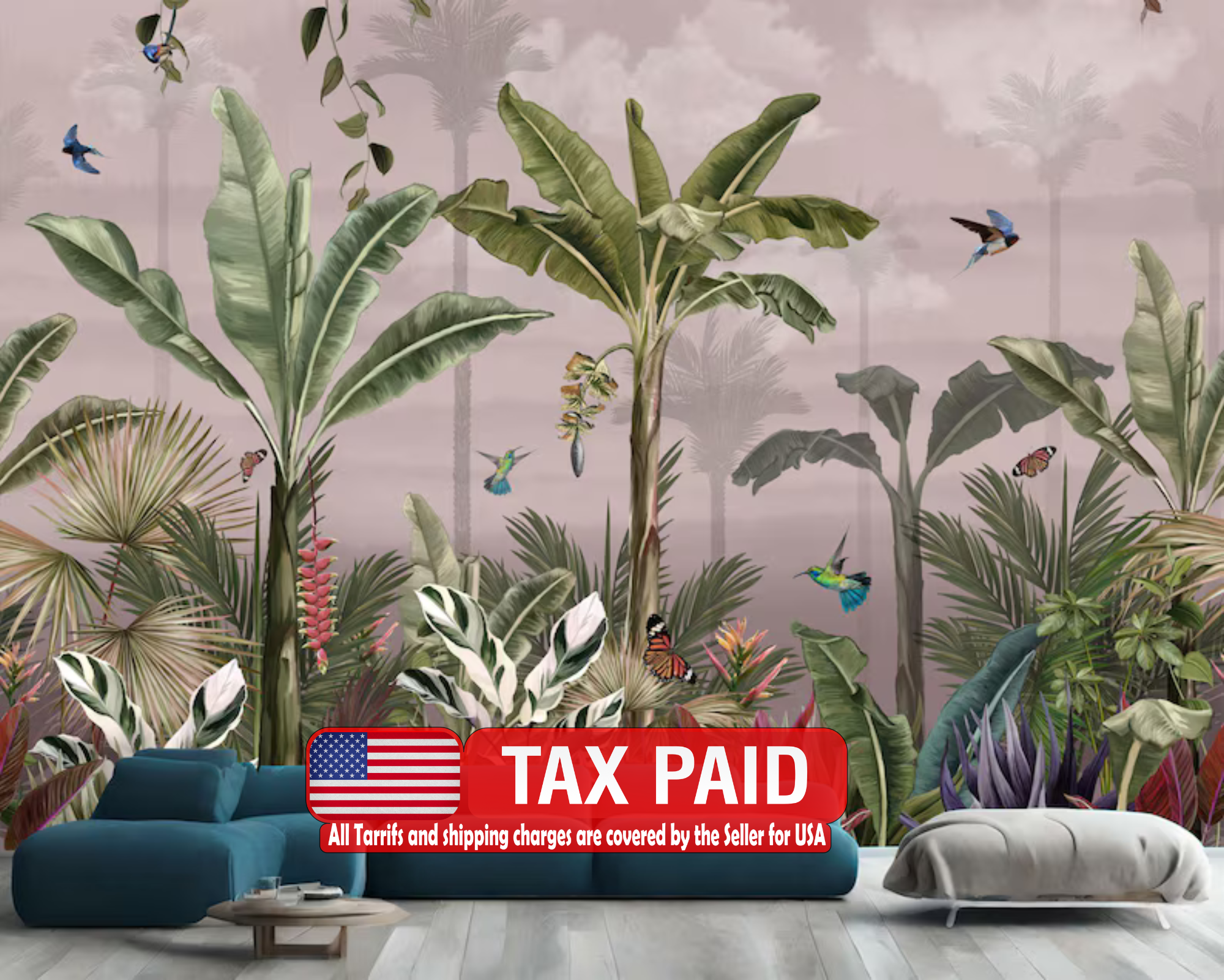 Watercolor Tropical Rainforest Wallpaper Mural Art Print