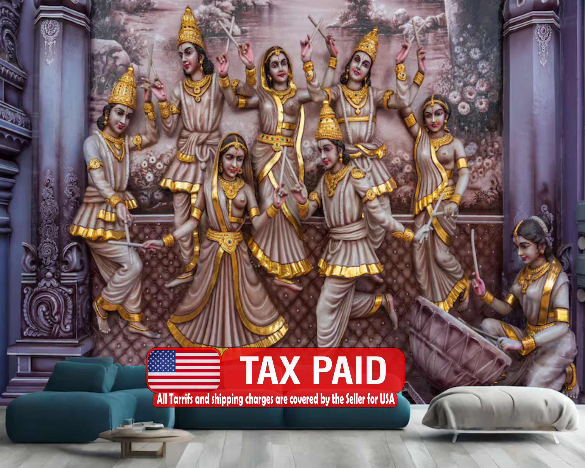 Hindu Temple Wall Mural, Religious Statues Gift