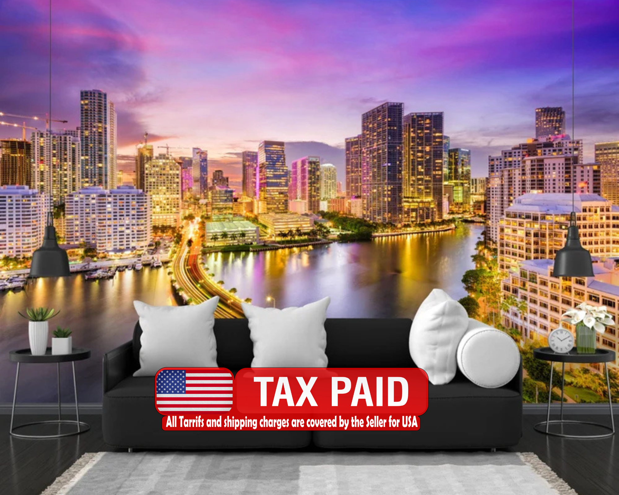 Miami Sunset Skyline Wallpaper Mural Art print