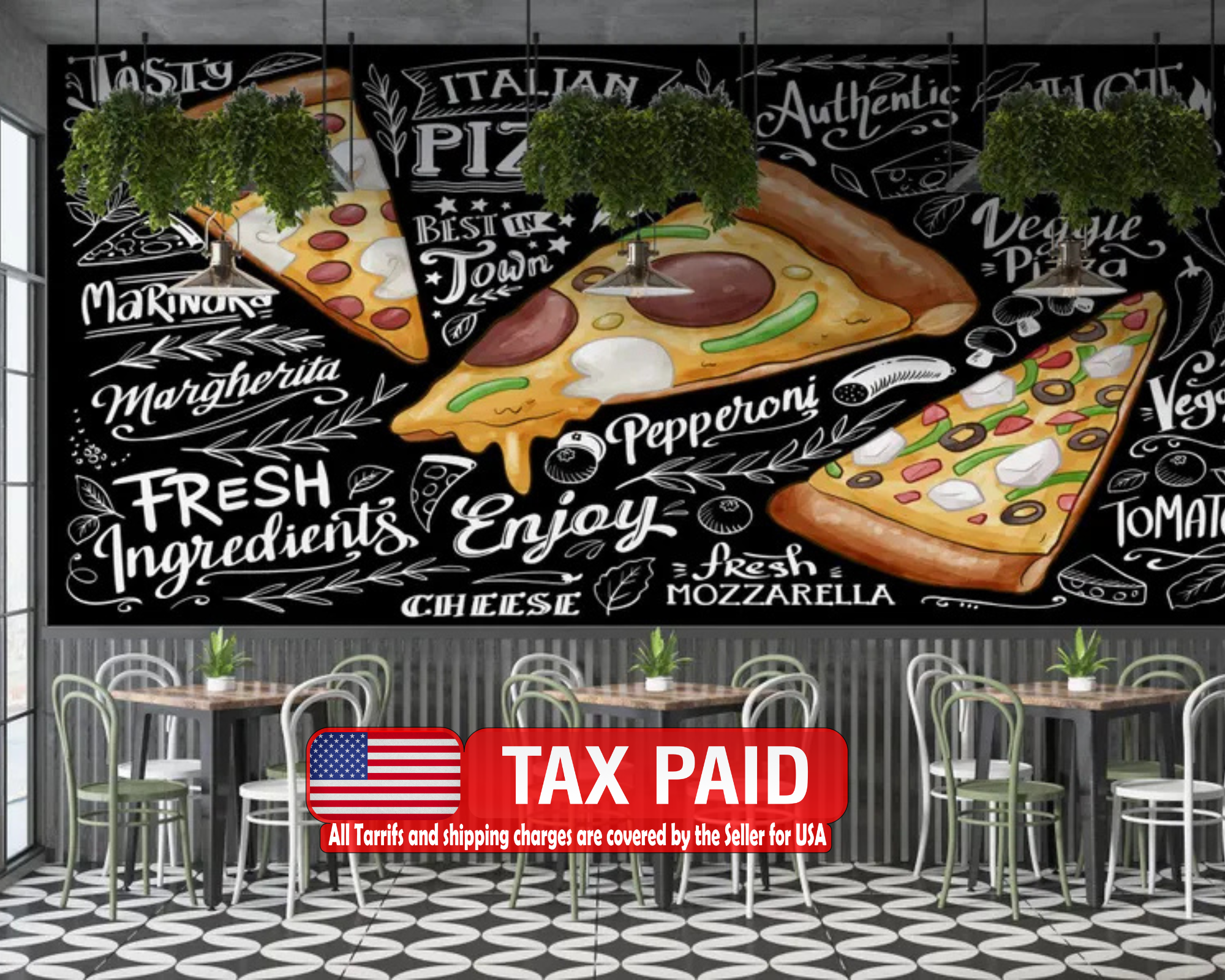Pizza Restaurant Wall Mural, Italian Decor Art Print