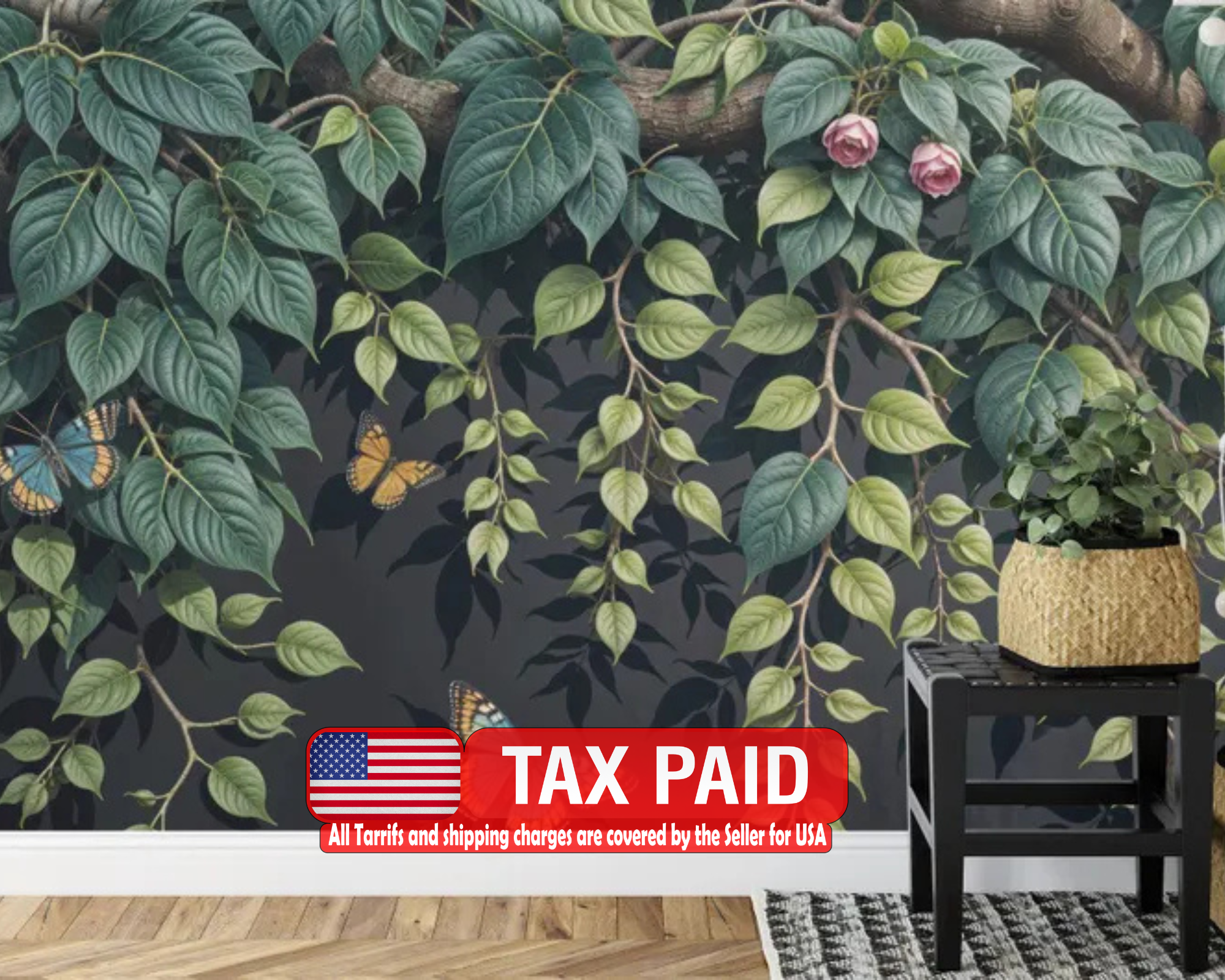 Floral Branch Wallpaper Mural, Elegant Art Print