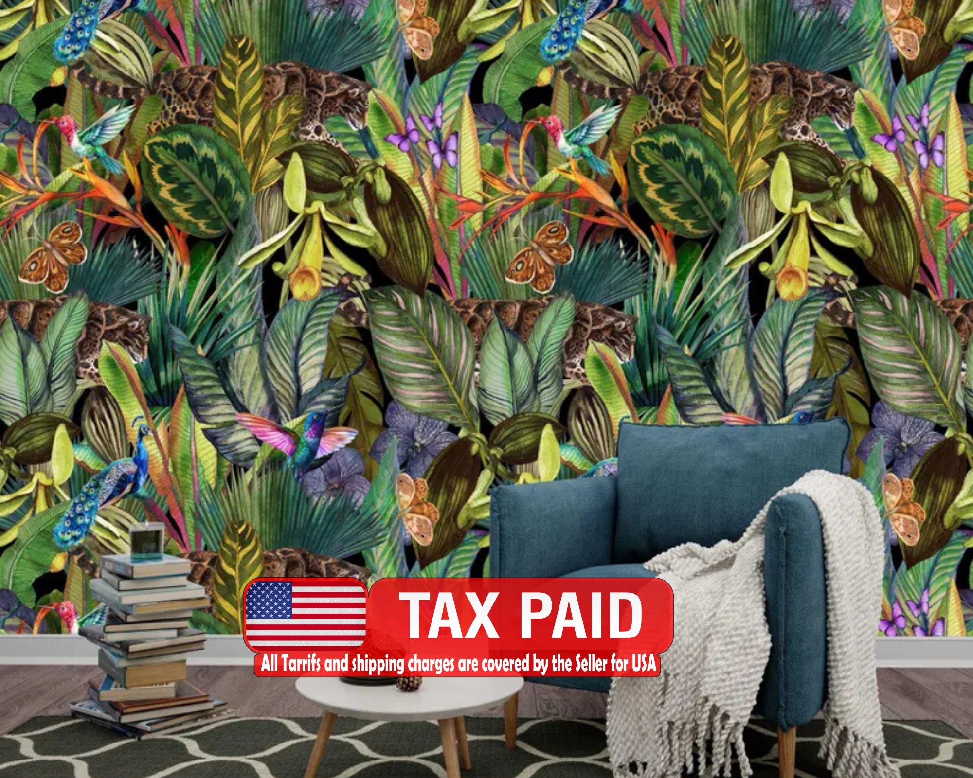 Watercolor Tropical Jungle Wallpaper Mural Art Print