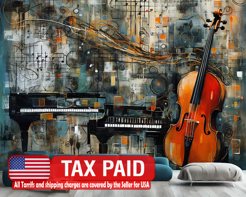 Musical Instruments Wallpaper Mural, AI Generated