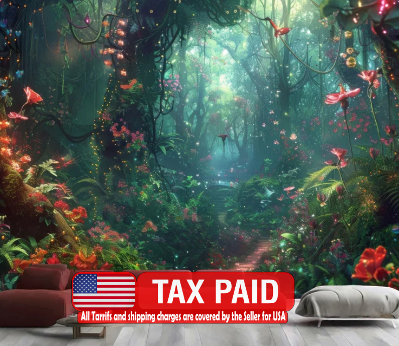 Enchanted Forest Wallpaper Mural, Glowing Flowers