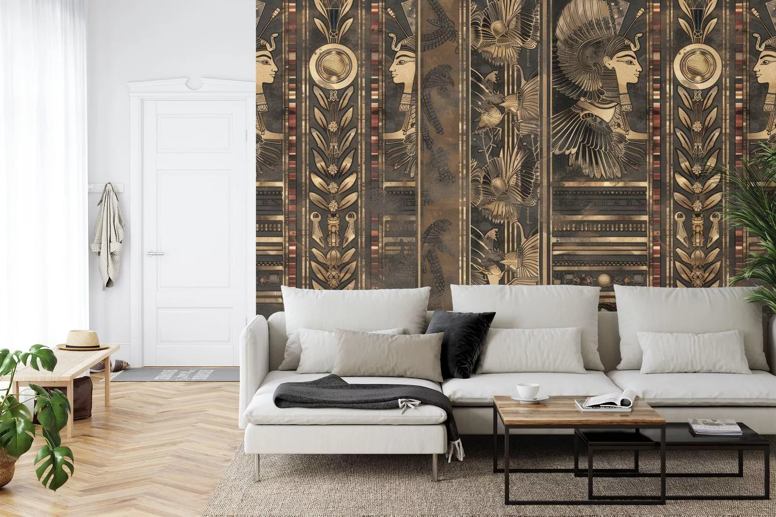 Egyptian wall mural with pharaonic art and ancient civilization imagery