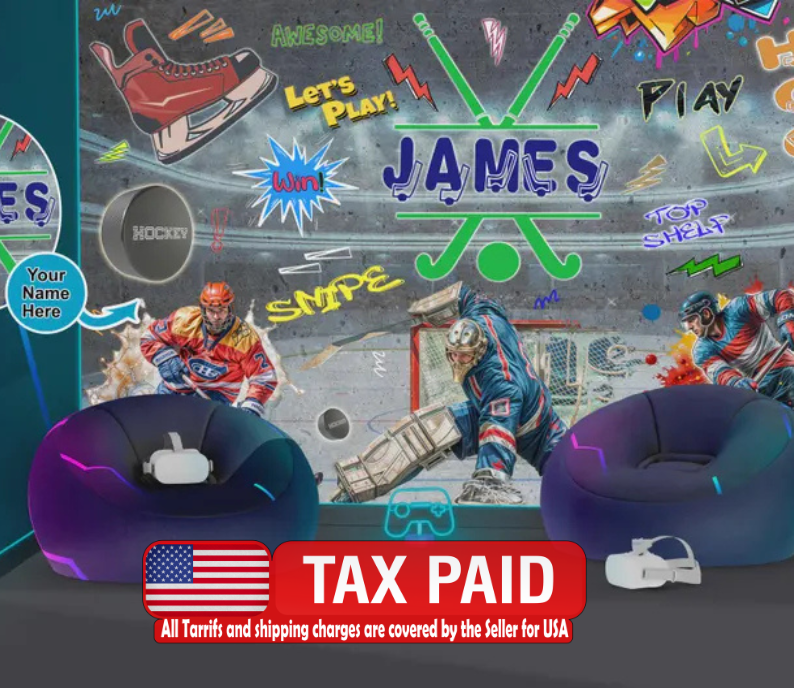 Hockey Graffiti Wall Mural, Boys Room