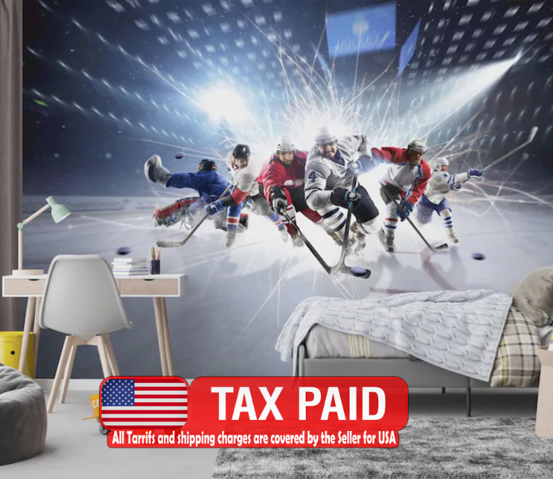 Hockey Players Wall Mural, Boys Room