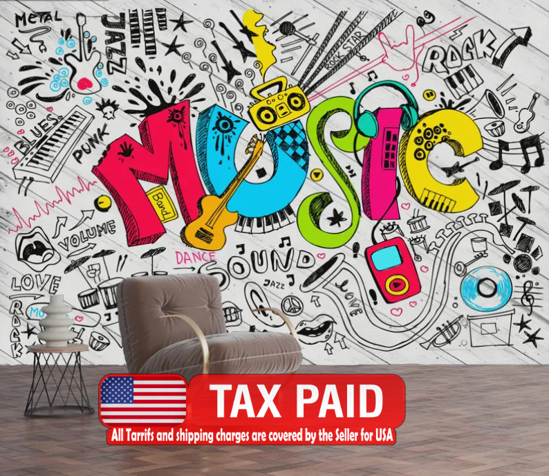 Musical Instruments Wallpaper Mural, AI Generated Art