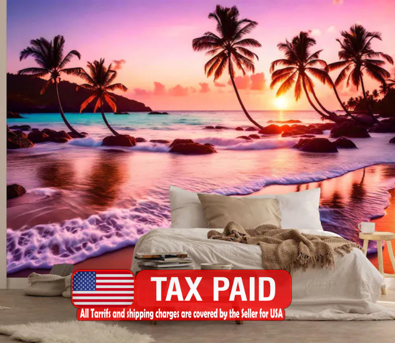 Tropical Sunset Beach Wallpaper Mural
