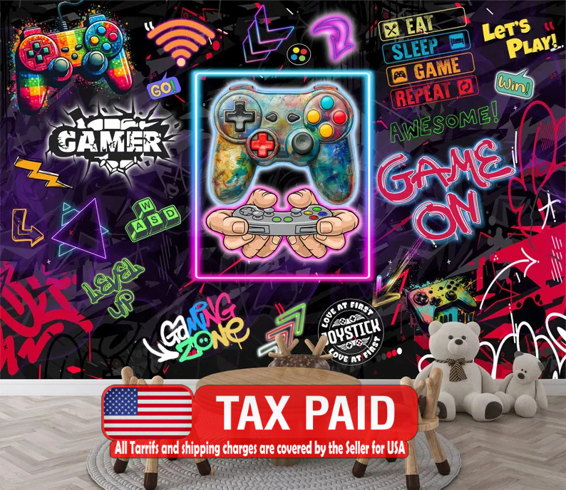 Gaming Room Mural, Kids Room Decor