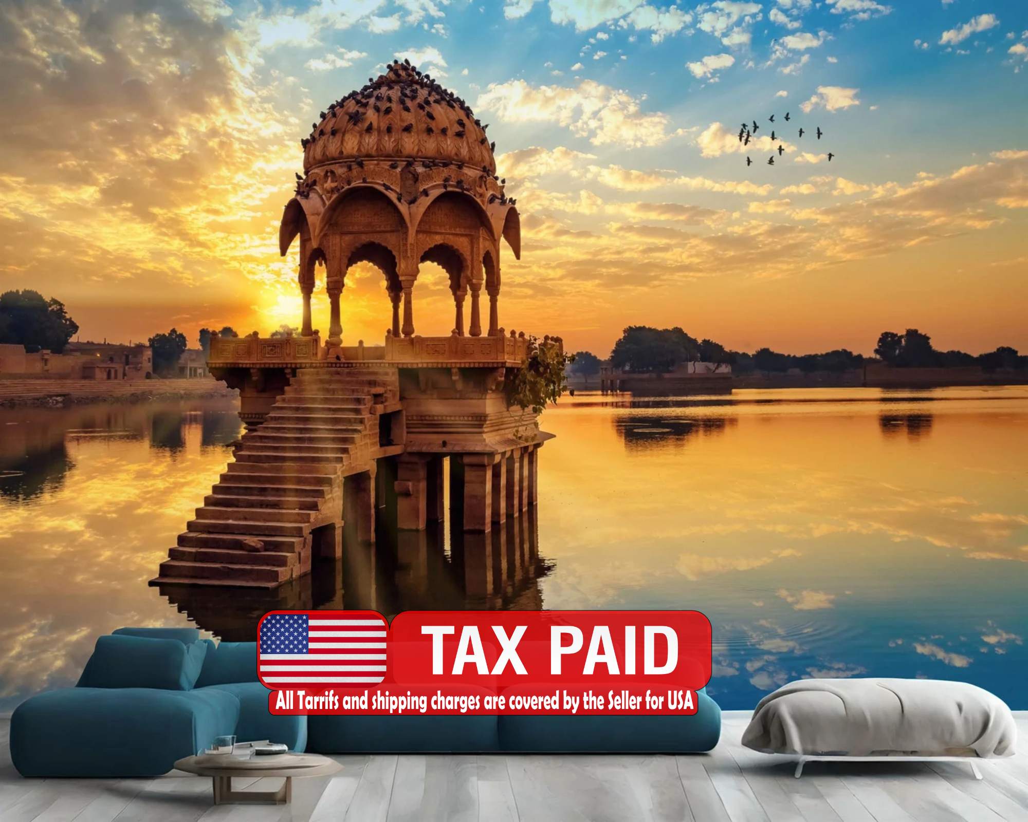 Jaipur Lake Sunrise Wallpaper Mural Art Print