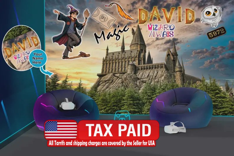 Wizard Magic Mural kids room wallpaper with magical castle and wizard theme
