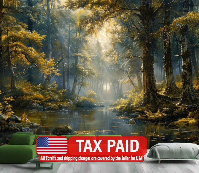 Enchanted Forest Wallpaper Mural, Tranquil Art Print